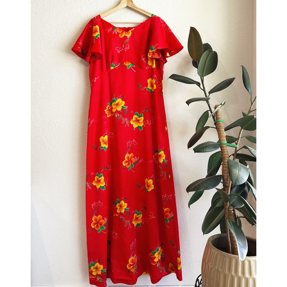 VTG Hukilau Fashion Maxi Muumuu Dress 18 Tropical Floral Hawaiian Empire Resort - Picture 1 of 7